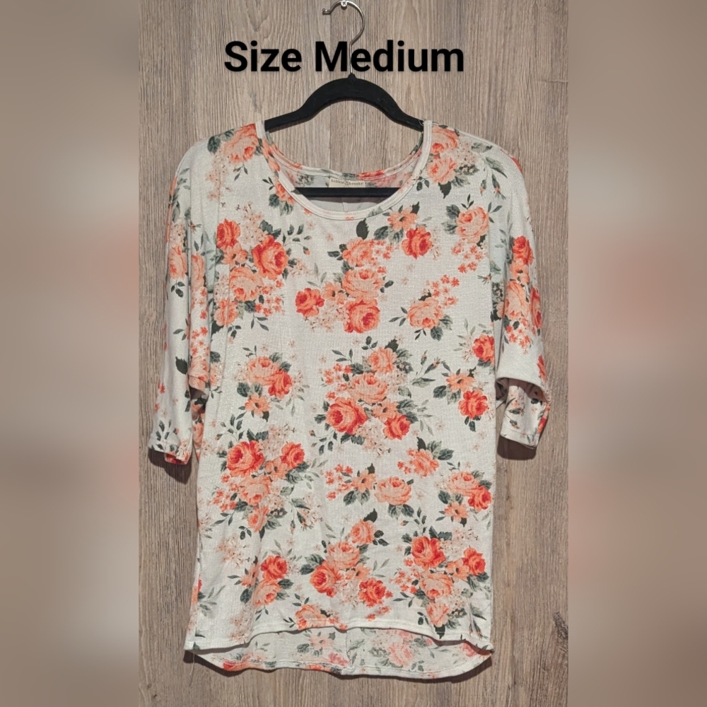 Bobbie Brooks Cream and Orange Floral Blouse